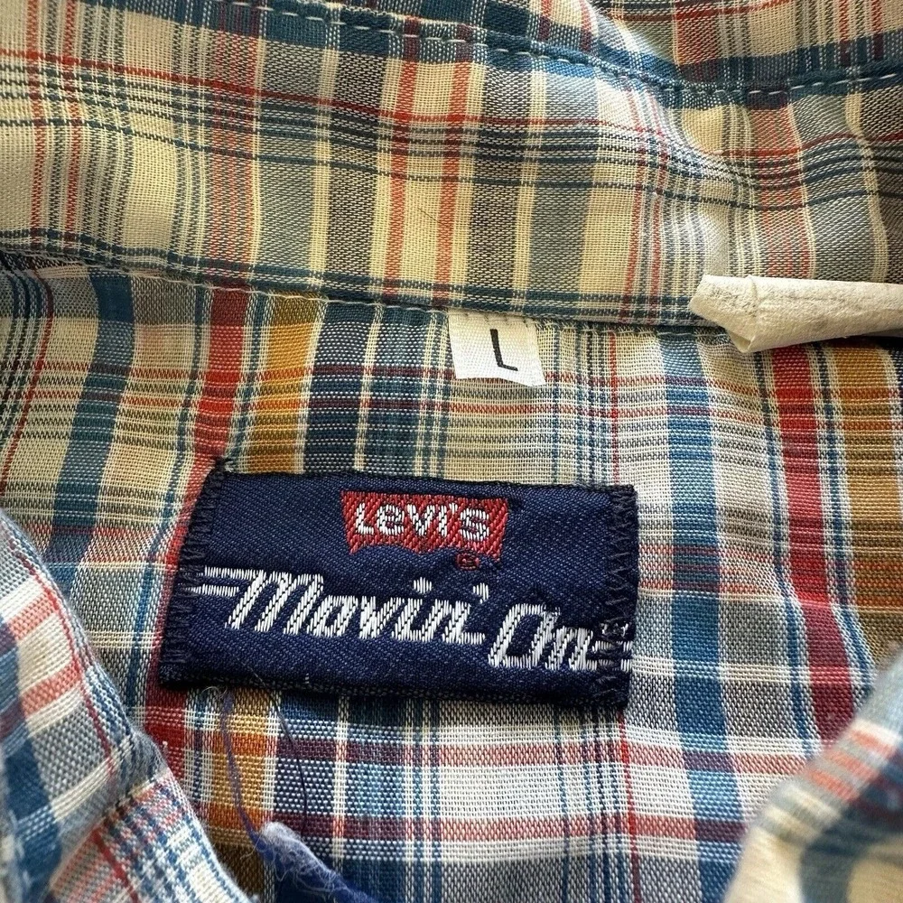 Vintage‎ Levi's Shirt Mens L Movin' On Plaid Button Up Western 80s Cotton